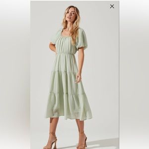 Astr the Label Sage Green Smocked Tiered Maxi Dress